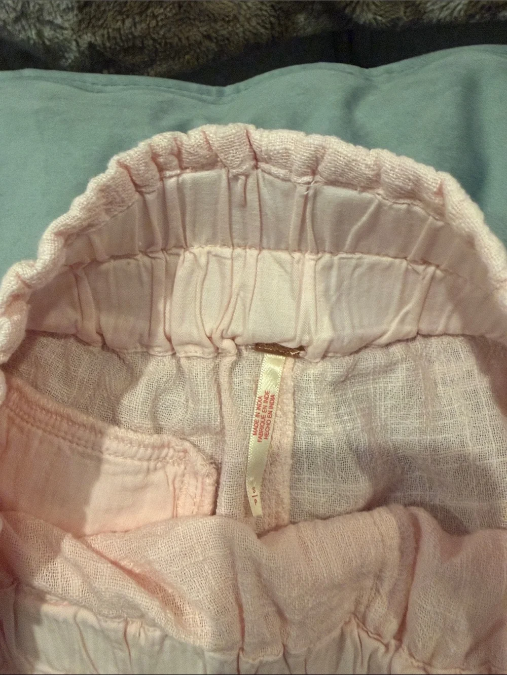 Free People Pale Pink Drawstring Waist Linen-Blend Shorts
